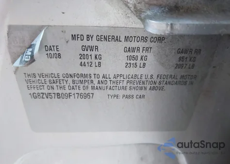 2009 Saturn Aura Xr z USA, uszkodzony, nr VIN 1G8ZV57B09F176967